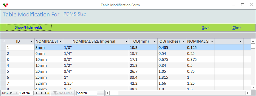 Common Table Modification Form